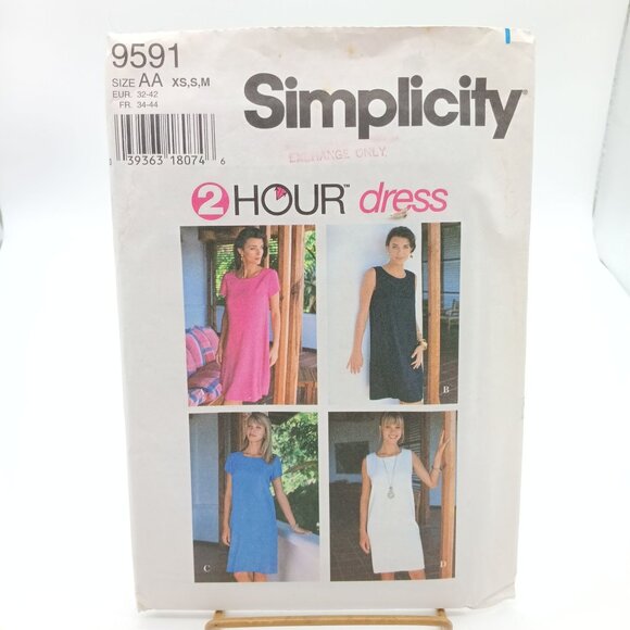 UNCUT Simplicity 9591 Vintage Sewing Pattern For Women’s 2-Hour Dress Sizes XS S - Picture 1 of 2